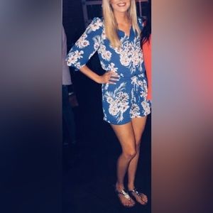 Womens Blue tropical floral romper